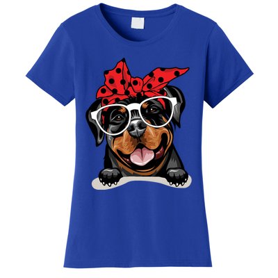 Cute Rottweiler Christmas Red Plaid Headband And Glasses Great Gift Women's T-Shirt