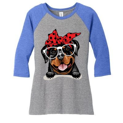 Cute Rottweiler Christmas Red Plaid Headband And Glasses Great Gift Women's Tri-Blend 3/4-Sleeve Raglan Shirt