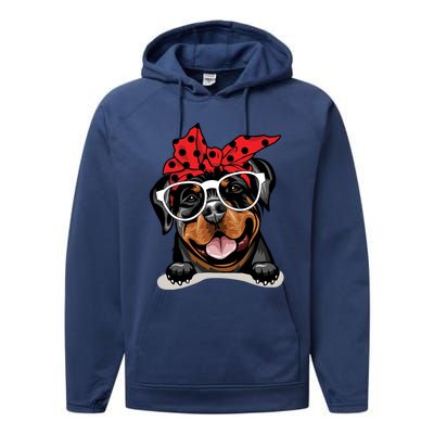 Cute Rottweiler Christmas Red Plaid Headband And Glasses Great Gift Performance Fleece Hoodie