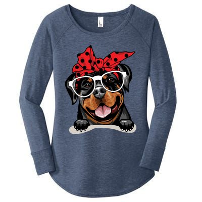 Cute Rottweiler Christmas Red Plaid Headband And Glasses Great Gift Women's Perfect Tri Tunic Long Sleeve Shirt