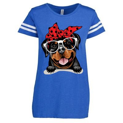 Cute Rottweiler Christmas Red Plaid Headband And Glasses Great Gift Enza Ladies Jersey Football T-Shirt