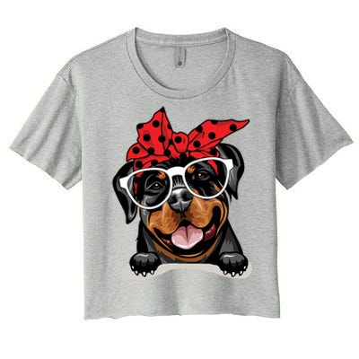 Cute Rottweiler Christmas Red Plaid Headband And Glasses Great Gift Women's Crop Top Tee