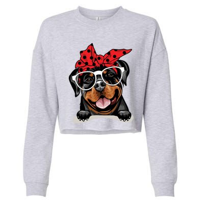 Cute Rottweiler Christmas Red Plaid Headband And Glasses Great Gift Cropped Pullover Crew