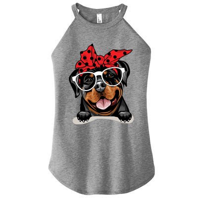 Cute Rottweiler Christmas Red Plaid Headband And Glasses Great Gift Women's Perfect Tri Rocker Tank