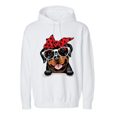 Cute Rottweiler Christmas Red Plaid Headband And Glasses Great Gift Garment-Dyed Fleece Hoodie