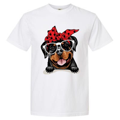 Cute Rottweiler Christmas Red Plaid Headband And Glasses Great Gift Garment-Dyed Heavyweight T-Shirt