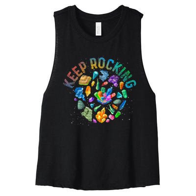 Colorful Rock Collector Earth Scientist Funny Geology Women's Racerback Cropped Tank