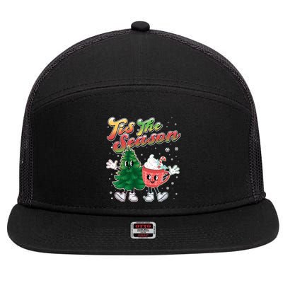 Cute Retro Cartoon Christmas Tis The Season 7 Panel Mesh Trucker Snapback Hat