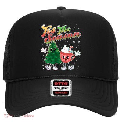 Cute Retro Cartoon Christmas Tis The Season High Crown Mesh Back Trucker Hat