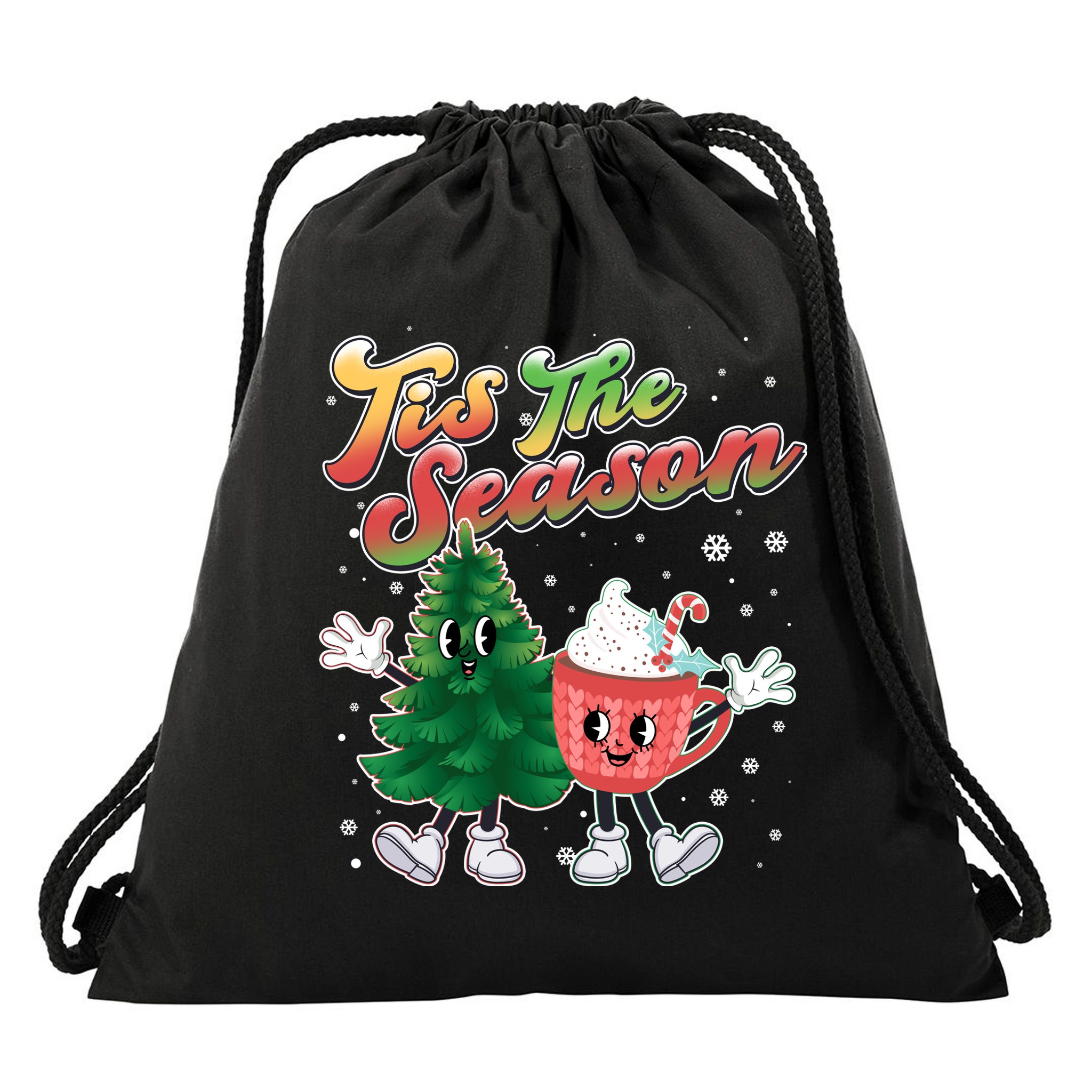 Cute Retro Cartoon Christmas Tis The Season Drawstring Bag