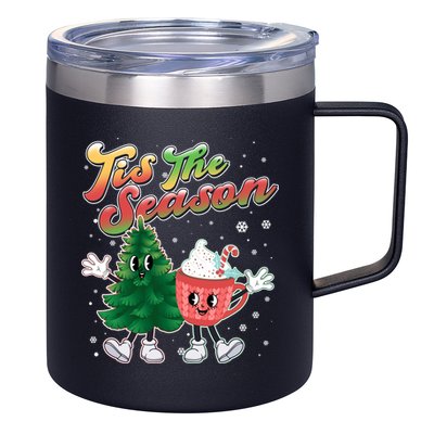 Cute Retro Cartoon Christmas Tis The Season 12oz Stainless Steel Coffee Mug