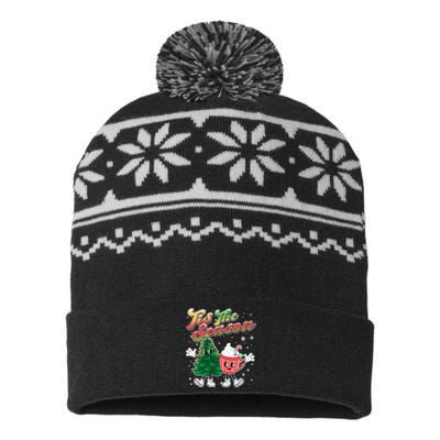 Cute Retro Cartoon Christmas Tis The Season USA-Made Snowflake Beanie