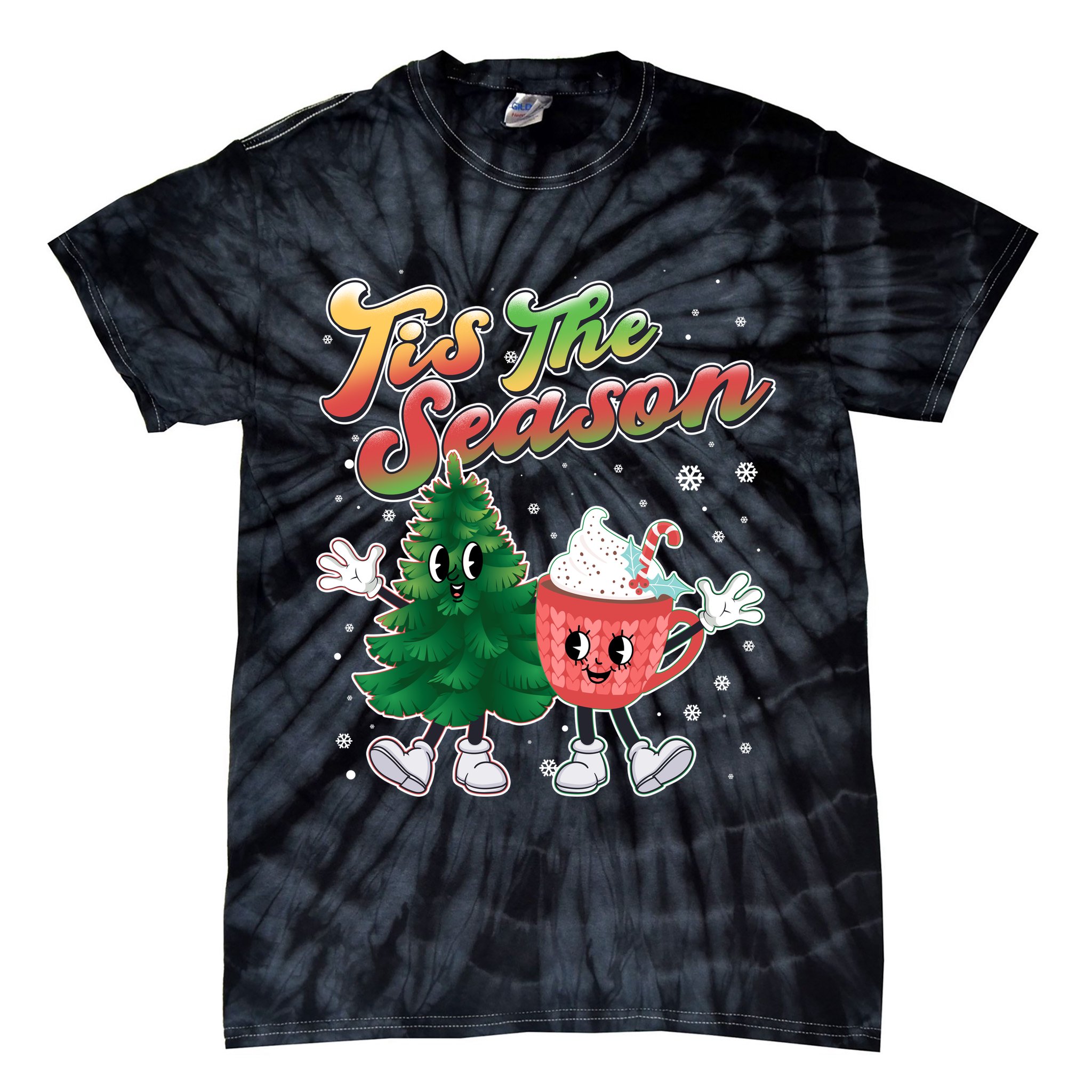 Cute Retro Cartoon Christmas Tis The Season Tie-Dye T-Shirt