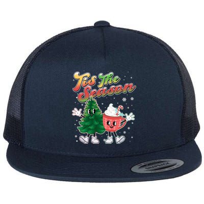 Cute Retro Cartoon Christmas Tis The Season Flat Bill Trucker Hat