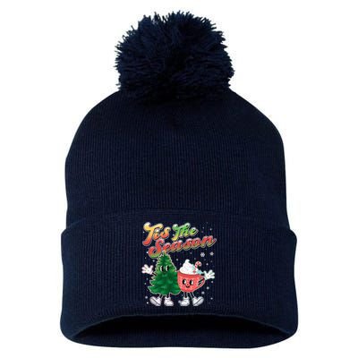 Cute Retro Cartoon Christmas Tis The Season Pom Pom 12in Knit Beanie