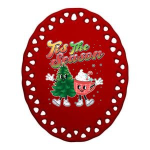 Cute Retro Cartoon Christmas Tis The Season Ceramic Oval Ornament