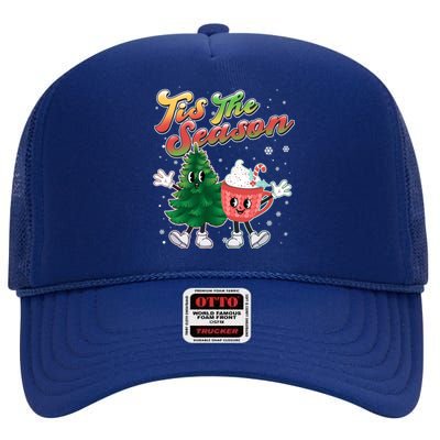 Cute Retro Cartoon Christmas Tis The Season High Crown Mesh Back Trucker Hat