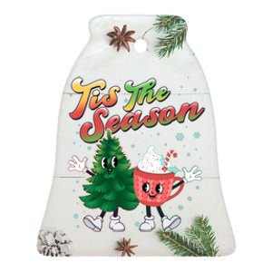 Cute Retro Cartoon Christmas Tis The Season Ceramic Bell Ornament