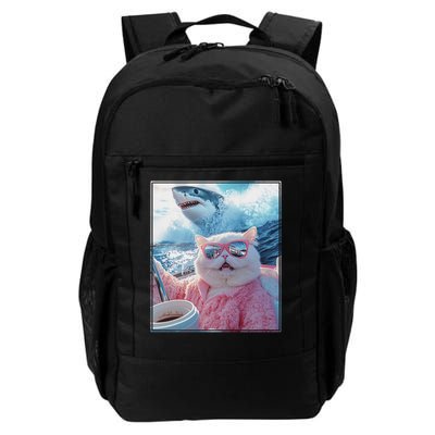Cool Relaxed Cat on a Yacht Boat with Shark Funny Cat Meme Daily Commute Backpack