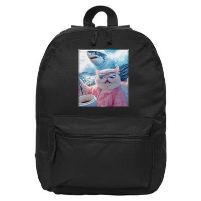 Cool Relaxed Cat on a Yacht Boat with Shark Funny Cat Meme 16 in Basic Backpack