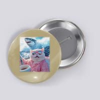 Cool Relaxed Cat on a Yacht Boat with Shark Funny Cat Meme Button