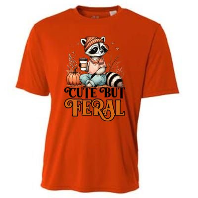 Coffee Raccoon Cute But Feral Autumn Design Gift Cooling Performance Crew T-Shirt