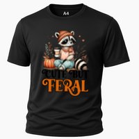 Coffee Raccoon Cute But Feral Autumn Design Gift Cooling Performance Crew T-Shirt