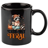 Coffee Raccoon Cute But Feral Autumn Design Gift 11oz C Handle Ceramic Mug