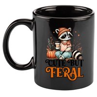Coffee Raccoon Cute But Feral Autumn Design Gift 11oz C Handle Ceramic Mug