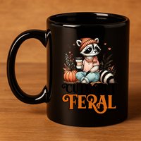 Coffee Raccoon Cute But Feral Autumn Design Gift 11oz C Handle Ceramic Mug