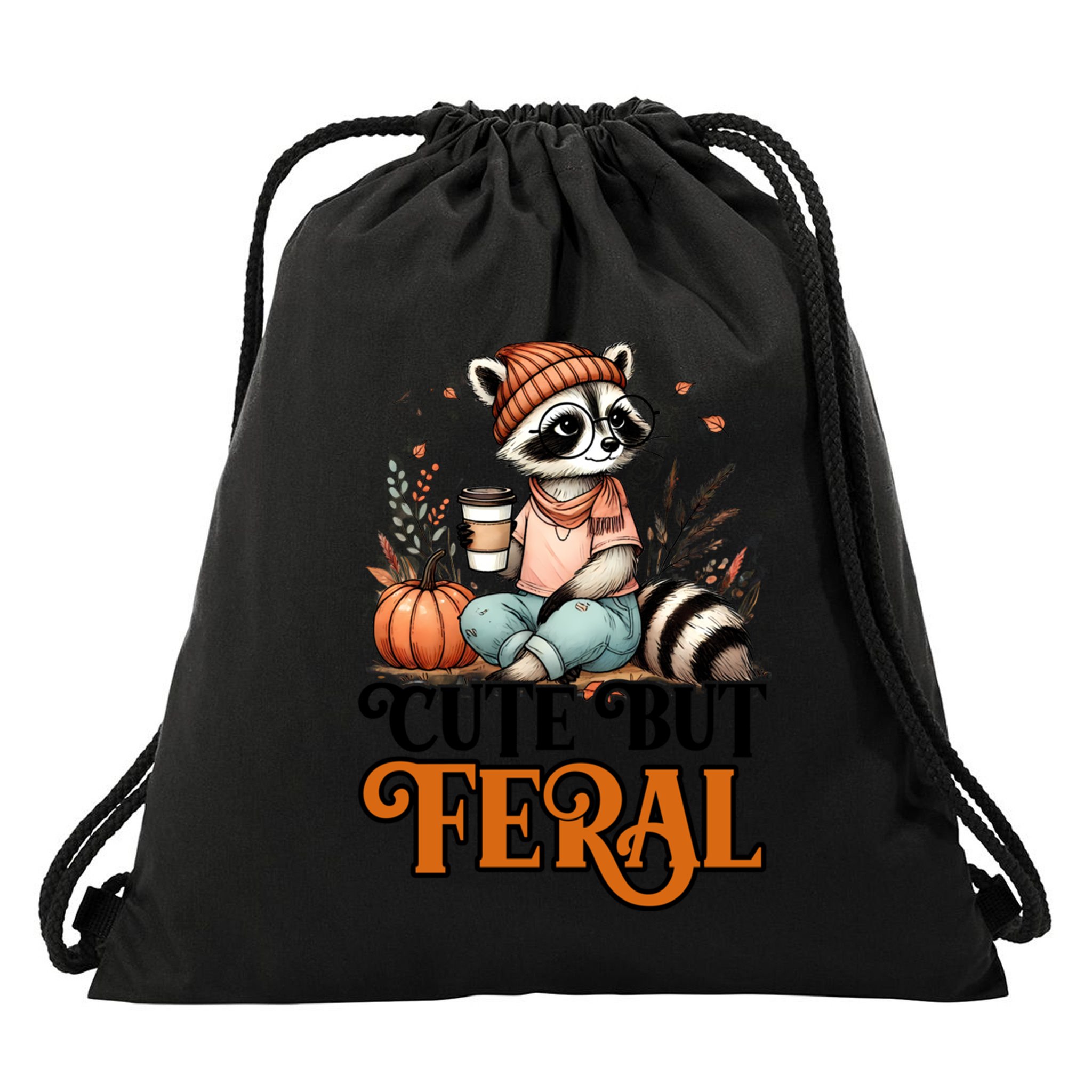 Coffee Raccoon Cute But Feral Autumn Design Gift Drawstring Bag