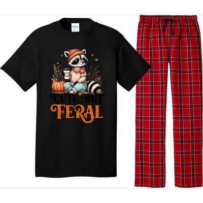 Coffee Raccoon Cute But Feral Autumn Design Gift Pajama Set