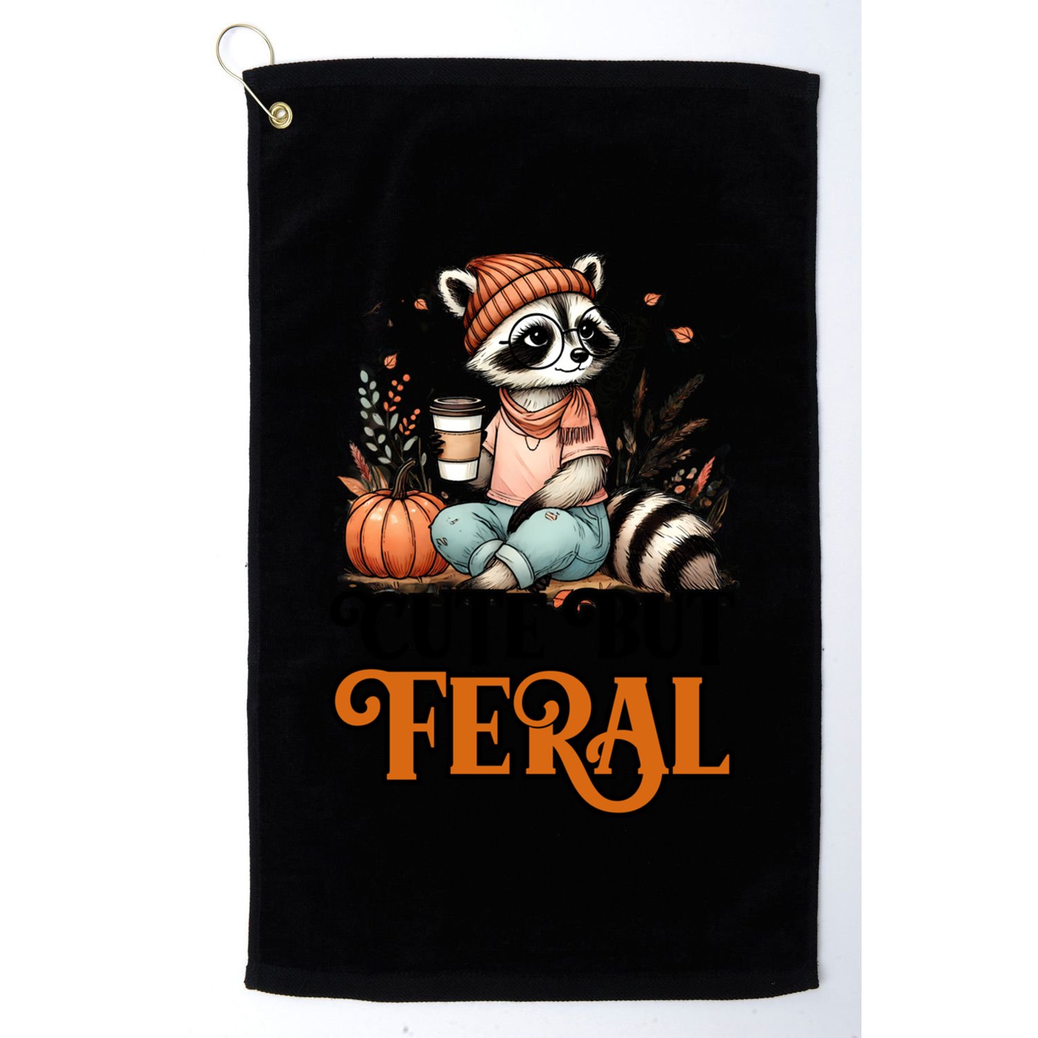 Coffee Raccoon Cute But Feral Autumn Design Gift Golf Towel