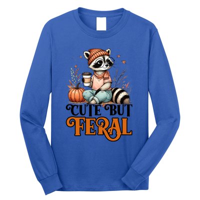 Coffee Raccoon Cute But Feral Autumn Design Gift Long Sleeve Shirt