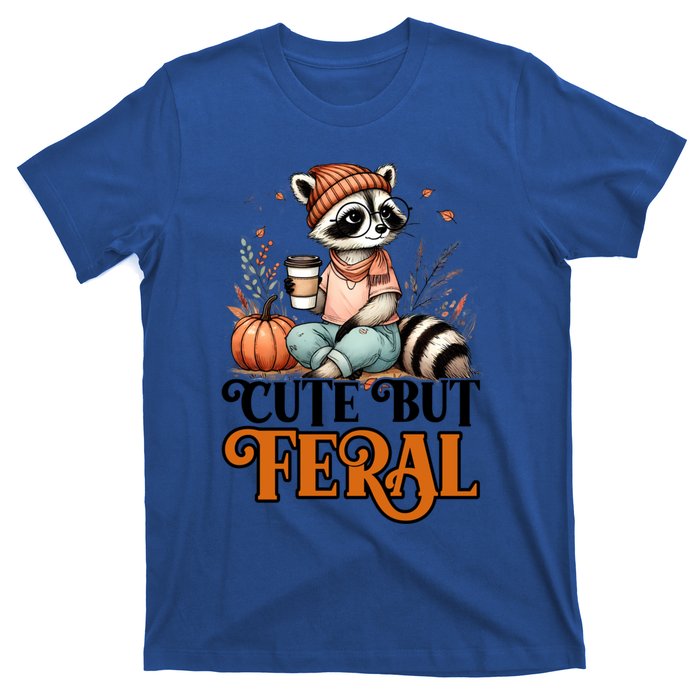 Coffee Raccoon Cute But Feral Autumn Design Gift T-Shirt