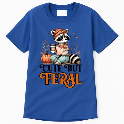 Coffee Raccoon Cute But Feral Autumn Design Gift Tall T-Shirt