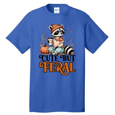 Coffee Raccoon Cute But Feral Autumn Design Gift Tall T-Shirt