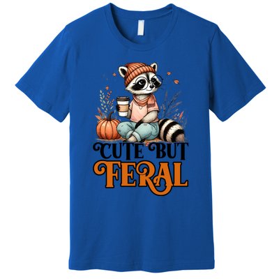 Coffee Raccoon Cute But Feral Autumn Design Gift Premium T-Shirt