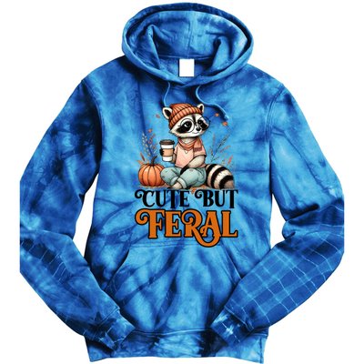 Coffee Raccoon Cute But Feral Autumn Design Gift Tie Dye Hoodie