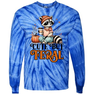 Coffee Raccoon Cute But Feral Autumn Design Gift Tie-Dye Long Sleeve Shirt