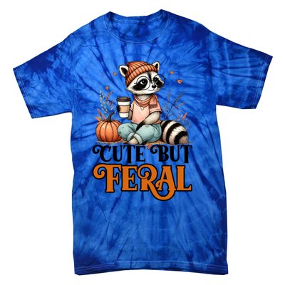 Coffee Raccoon Cute But Feral Autumn Design Gift Tie-Dye T-Shirt