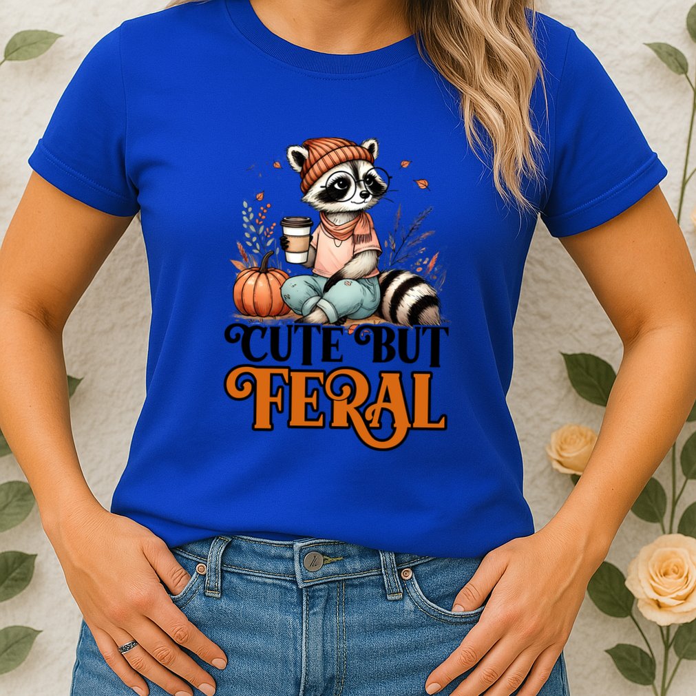 Coffee Raccoon Cute But Feral Autumn Design Gift Womens T-Shirt