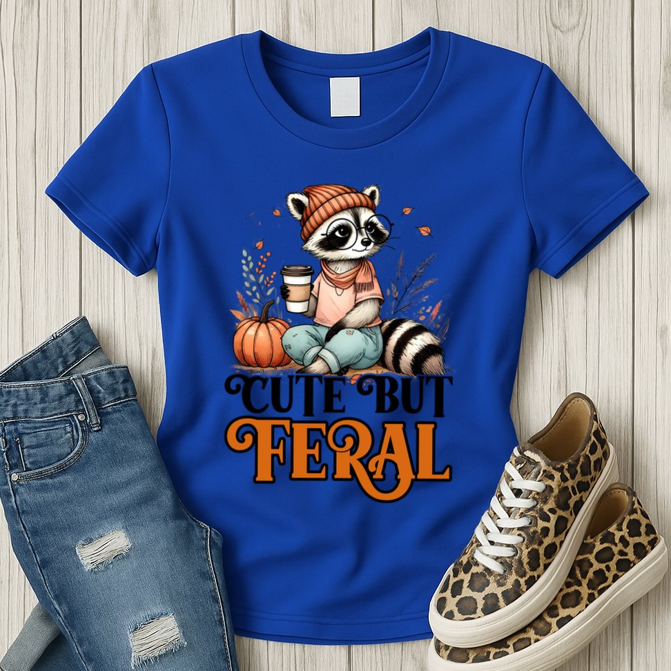 Coffee Raccoon Cute But Feral Autumn Design Gift Womens T-Shirt