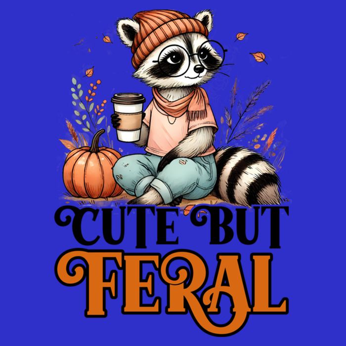 Coffee Raccoon Cute But Feral Autumn Design Gift Womens T-Shirt