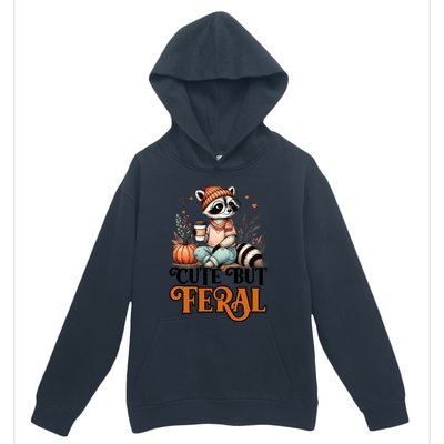 Coffee Raccoon Cute But Feral Autumn Design Gift Urban Pullover Hoodie