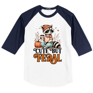 Coffee Raccoon Cute But Feral Autumn Design Gift Baseball Sleeve Shirt