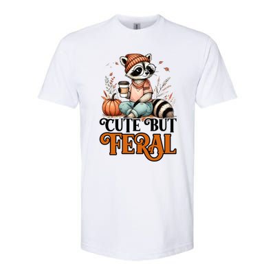 Coffee Raccoon Cute But Feral Autumn Design Gift Softstyle CVC T-Shirt