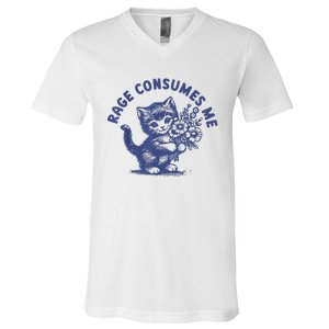 Cat Rage Consumes Me V-Neck T-Shirt