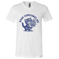 Cat Rage Consumes Me V-Neck T-Shirt