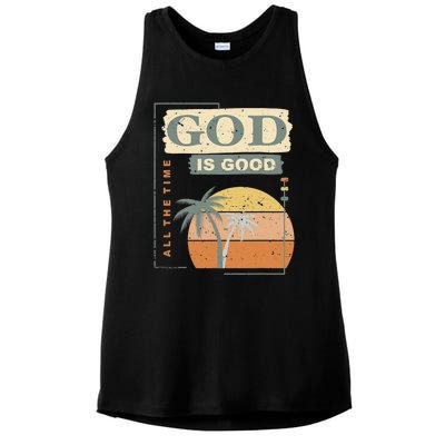 Cool Retro Christian Saying God Is Good All The Time Ladies PosiCharge Tri-Blend Wicking Tank